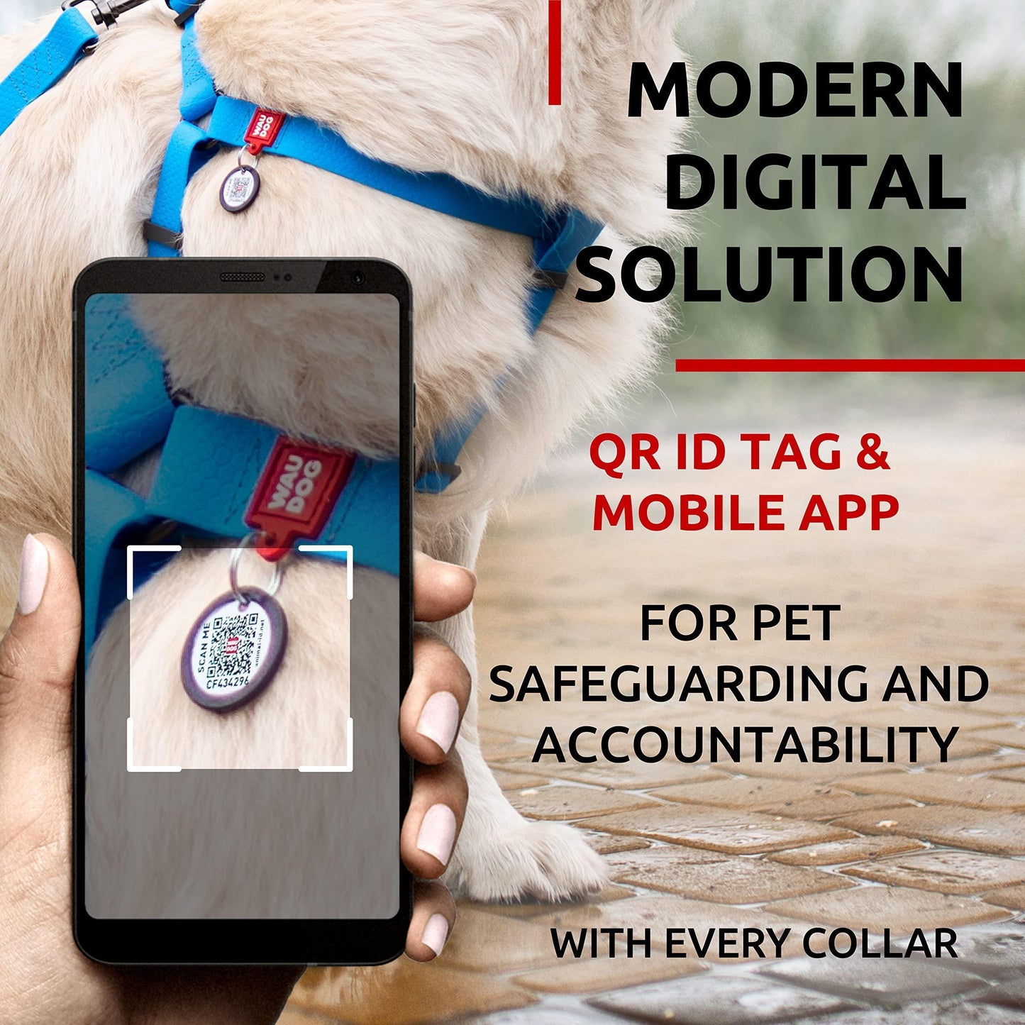 WAUDOG Waterproof Dog Harness Adjustable Dog Harness for Large Dogs Small and Medium Dogs Heavy Duty Dog Harness with Durable Metal Clasp and QR Dog Tag Boy & Girl Dog Harness Blue (24 35In)