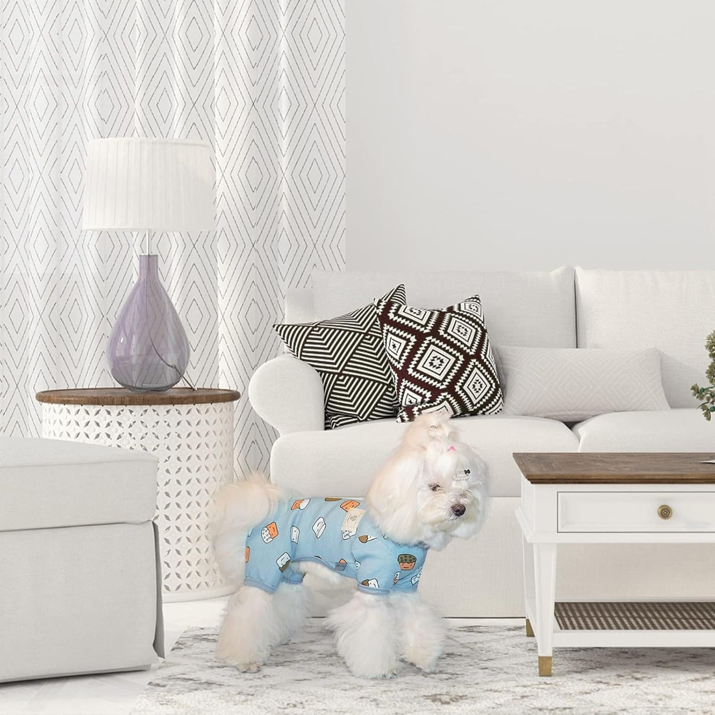 Dog Pajamas, Soft Breathable Dog Jumpsuit with Cute Smile Cupcake, 4 Legged Dogs Shirt for Small Medium Dogs (Blue, Cupcake, L)