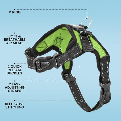 No Pull Reflective Adjustable Dog Harness with Handle- Comfortable Soft All Weather Mesh, Easy on Puppy Harness for Small Medium and Large Dogs (Green) X-Large