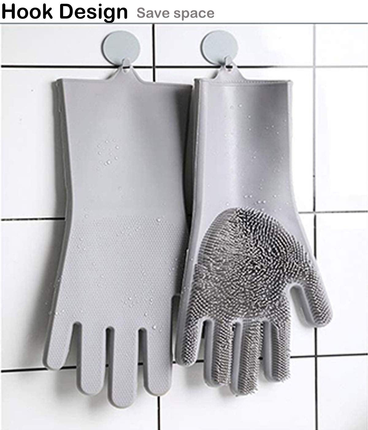Pet Grooming Glove for Bathing and Hair Removal, Dogs and Cats Bath Shampoo Brush, Soft and Durable Silicone Scrubber Glove for Pets - Grey