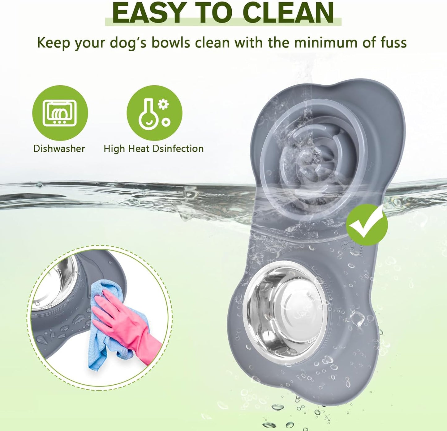 Slow Feeder Dog Bowls to Slow down Eating, Dog Bowl Slow Feeder with No-Spill Non-Skid Silicone Mat, Food-Grade Safe Dog Food Bowls Slow Feeder, Stainless Steel Dog Water Bowl for Dogs Cats