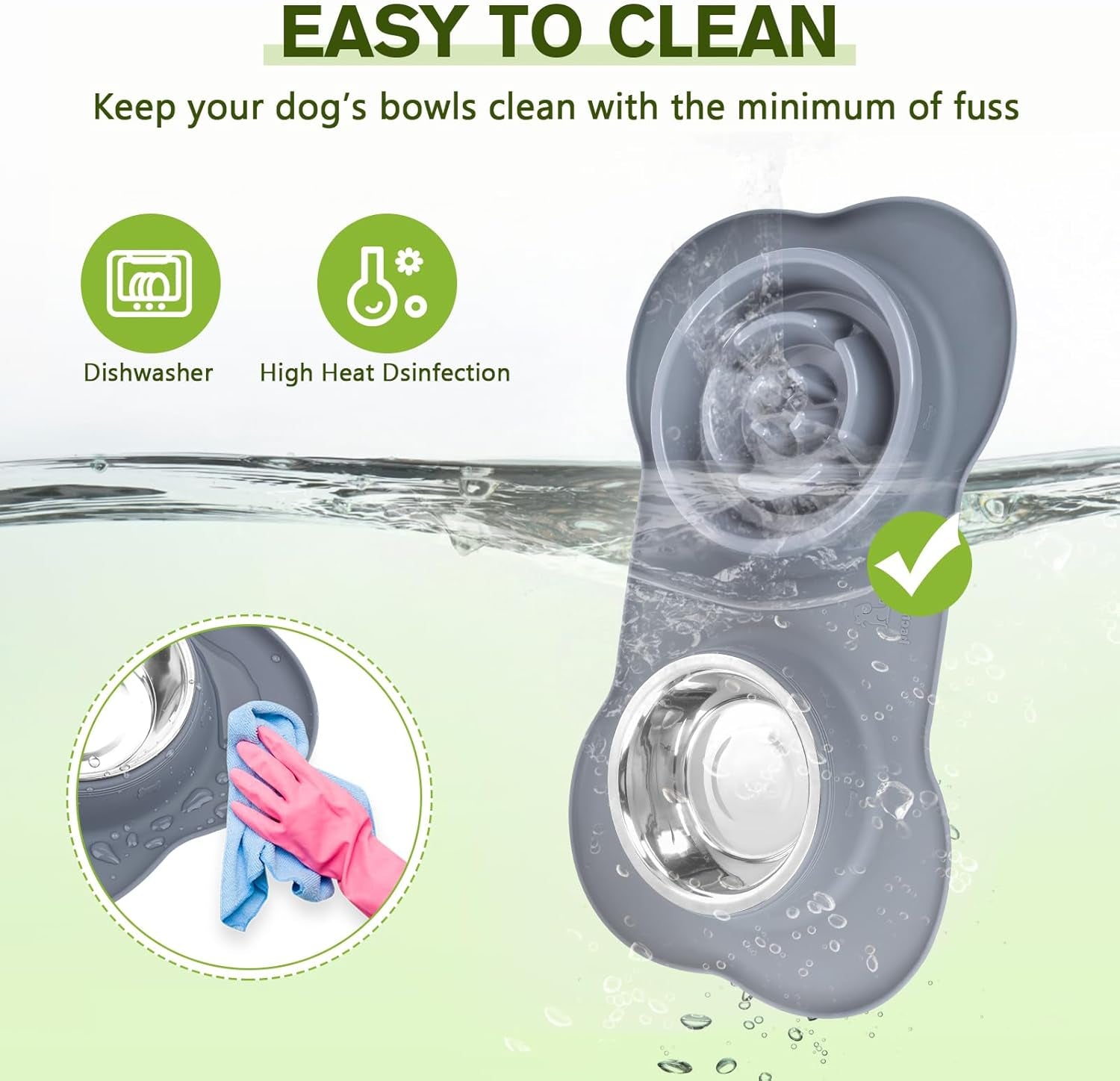 Slow Feeder Dog Bowls to Slow down Eating, Dog Bowl Slow Feeder with No-Spill Non-Skid Silicone Mat, Food-Grade Safe Dog Food Bowls Slow Feeder, Stainless Steel Dog Water Bowl for Dogs Cats