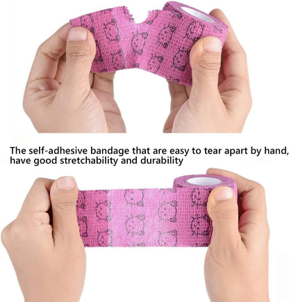 Stmandy Vet Tape Wrap, Wrap Bandage 2 Inch 6 Rolls,Adhesive Wrap Bandage for the Person or the Pets (Cat,Dogs,Horse and Other Animal) Who Was Injure or Have Wounds (Cartoon 6Pcs)