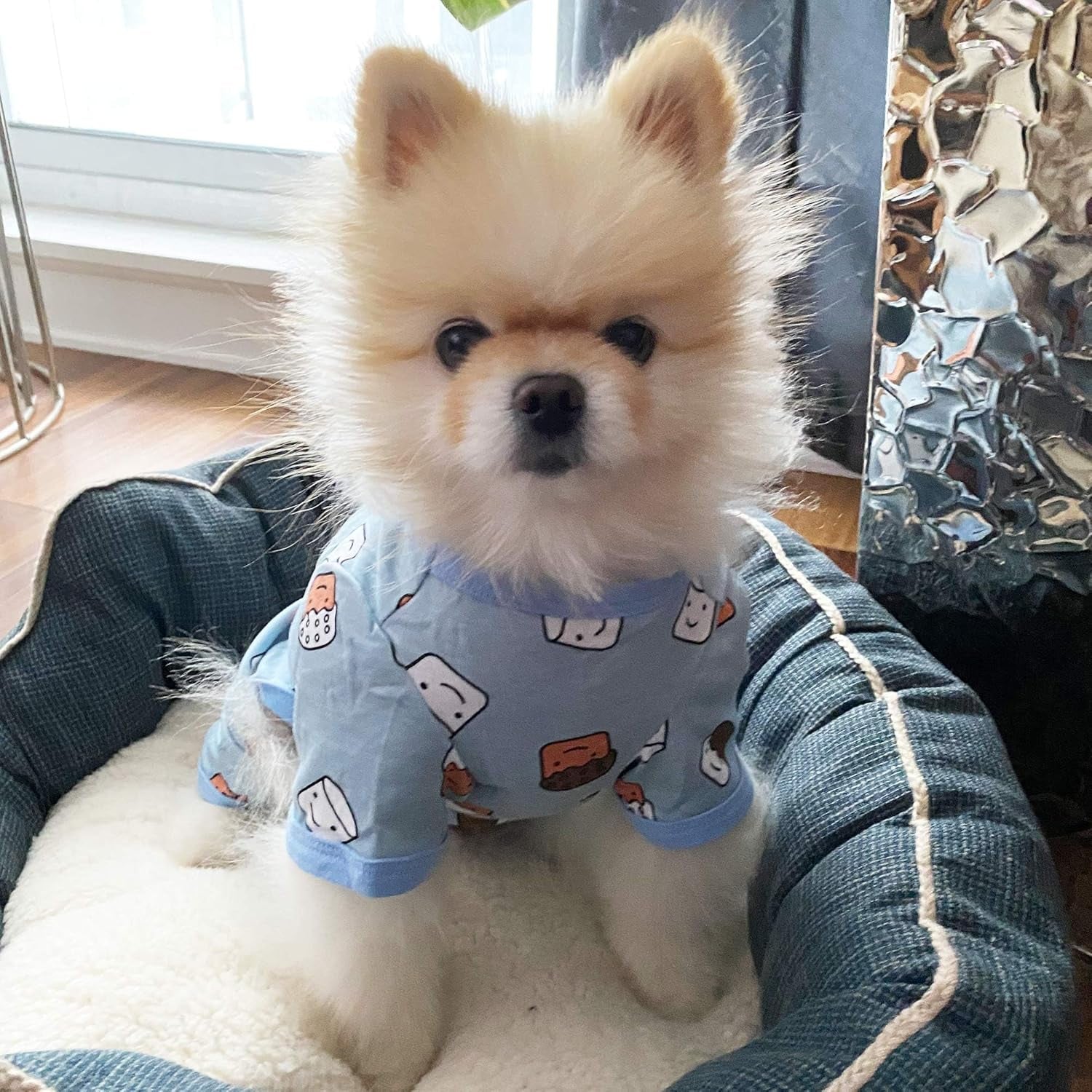 Dog Pajamas, Soft Breathable Dog Jumpsuit with Cute Smile Cupcake, 4 Legged Dogs Shirt for Small Medium Dogs (Blue, Cupcake, L)