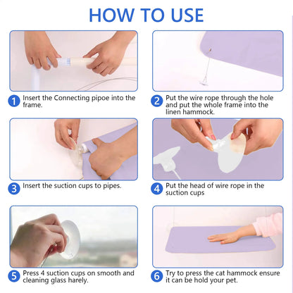 Window Cat Hammock: Suction Cup Hanging Perch Bed with Sill Stand (Violet)