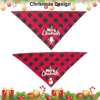 2 Pack Dog Bandana Christmas Classic Plaid Pet Scarf Triangle Bibs Kerchief Merry Christmas Red Santa Snowman Bandana for Medium Large Dogs Pets (Large)