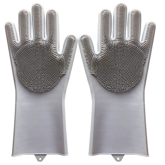 Pet Grooming Glove for Bathing and Hair Removal, Dogs and Cats Bath Shampoo Brush, Soft and Durable Silicone Scrubber Glove for Pets - Grey