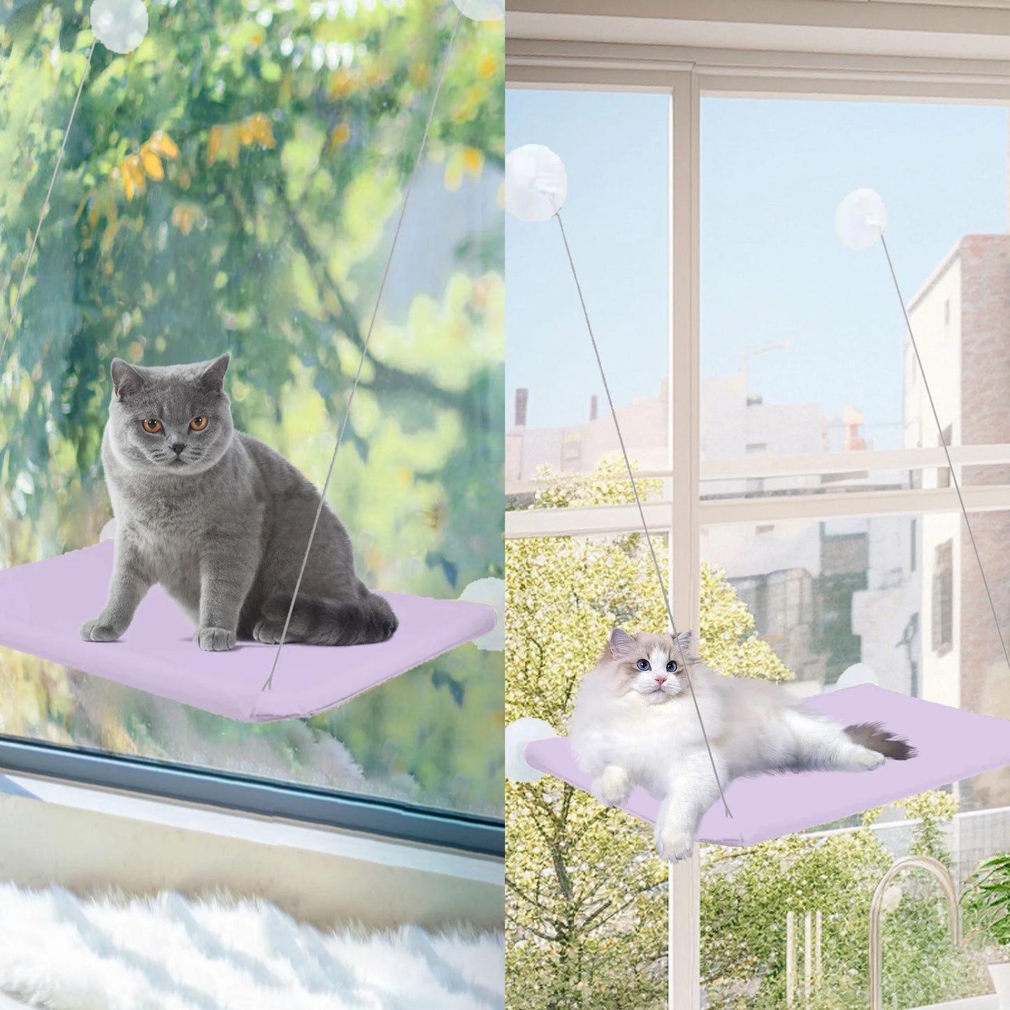 Window Cat Hammock: Suction Cup Hanging Perch Bed with Sill Stand (Violet)