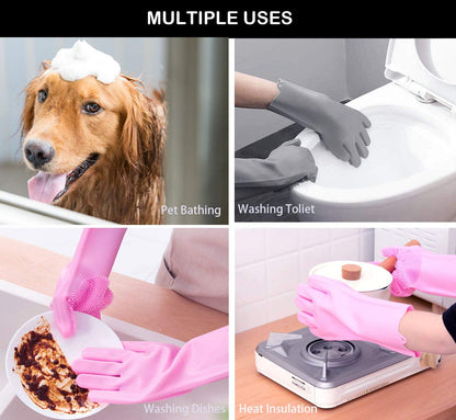 Pet Grooming Glove for Bathing and Hair Removal, Dogs and Cats Bath Shampoo Brush, Soft and Durable Silicone Scrubber Glove for Pets - Grey