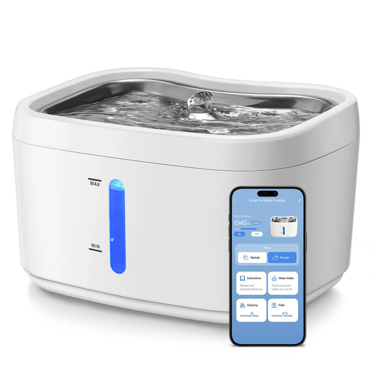 Cat Water Fountain with Phone App Monitoring, 2.5L Automatic Pet Water Fountain with Quiet Pump Inside, Smart Fountain with Magnetic Tray for Cats, Dogs, Pets