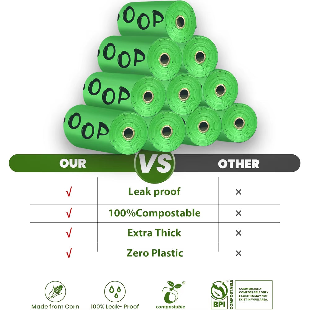 Certified Compostable Dog Poop Bags Biodegradable Poop Bags for Dog Leakproof Plant Based Extra Thick Eco-Friendly Pet Waste Bag