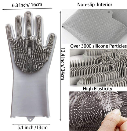Pet Grooming Glove for Bathing and Hair Removal, Dogs and Cats Bath Shampoo Brush, Soft and Durable Silicone Scrubber Glove for Pets - Grey