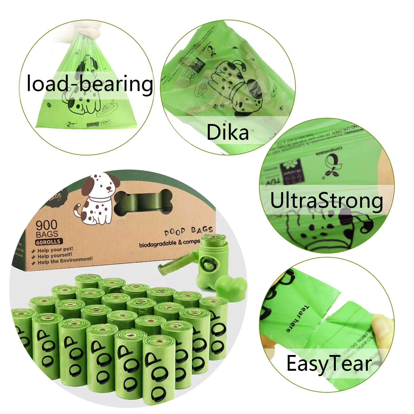 Certified Compostable Dog Poop Bags Biodegradable Poop Bags for Dog Leakproof Plant Based Extra Thick Eco-Friendly Pet Waste Bag