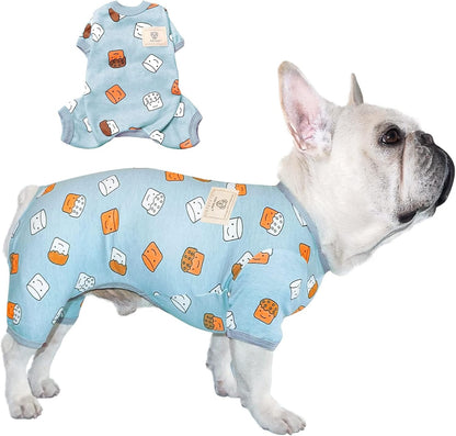 Dog Pajamas, Soft Breathable Dog Jumpsuit with Cute Smile Cupcake, 4 Legged Dogs Shirt for Small Medium Dogs (Blue, Cupcake, L)