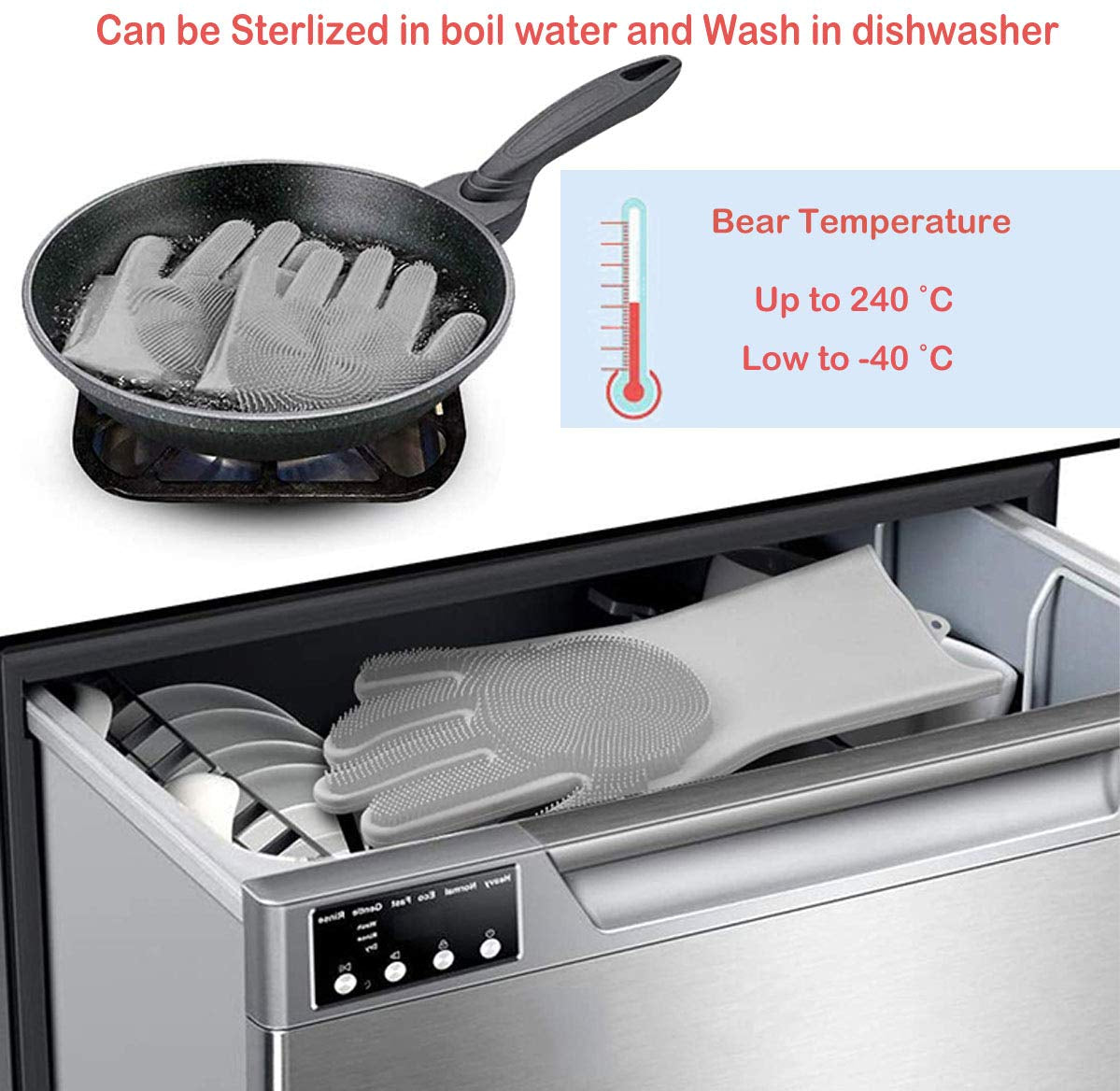 Pet Grooming Glove for Bathing and Hair Removal, Dogs and Cats Bath Shampoo Brush, Soft and Durable Silicone Scrubber Glove for Pets - Grey