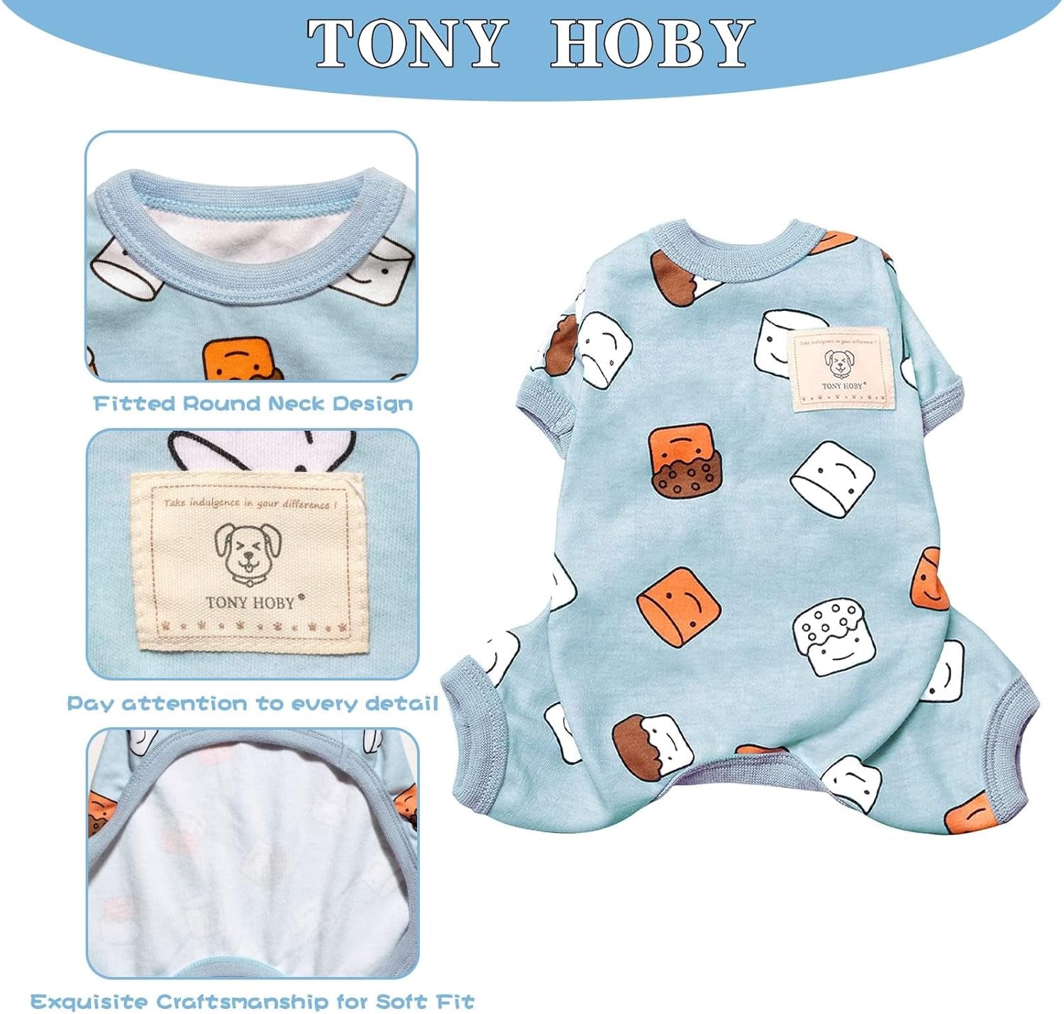 Dog Pajamas, Soft Breathable Dog Jumpsuit with Cute Smile Cupcake, 4 Legged Dogs Shirt for Small Medium Dogs (Blue, Cupcake, L)