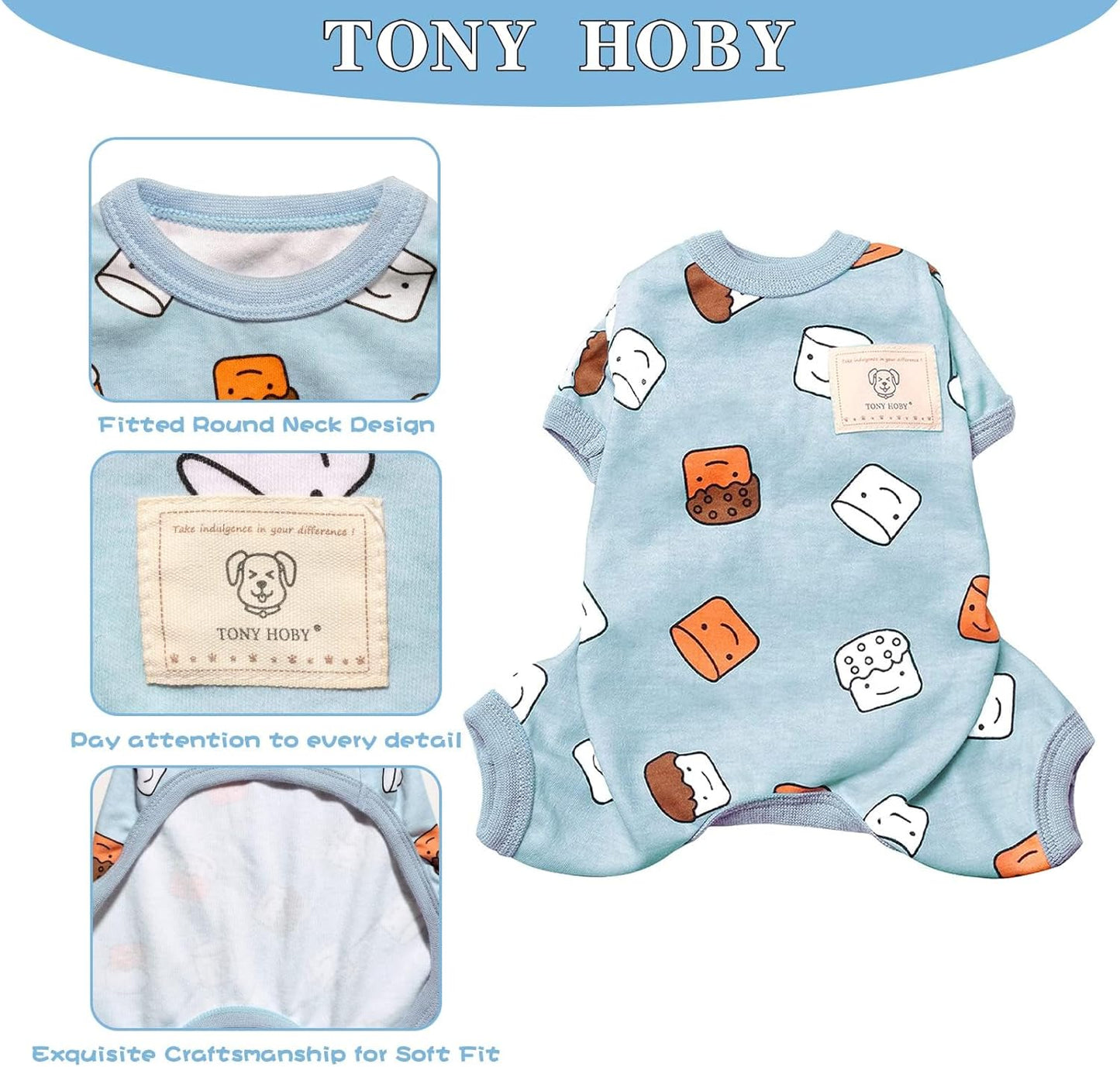 Dog Pajamas, Soft Breathable Dog Jumpsuit with Cute Smile Cupcake, 4 Legged Dogs Shirt for Small Medium Dogs (Blue, Cupcake, M)