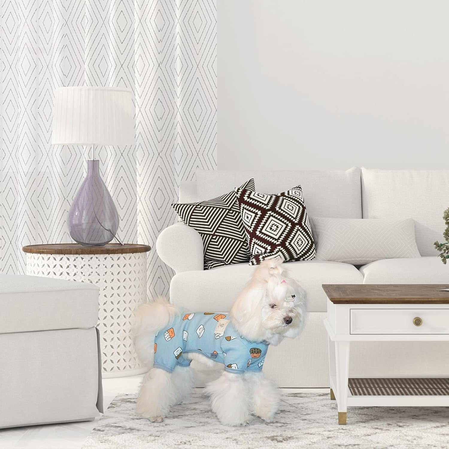 Dog Pajamas, Soft Breathable Dog Jumpsuit with Cute Smile Cupcake, 4 Legged Dogs Shirt for Small Medium Dogs (Blue, Cupcake, L)