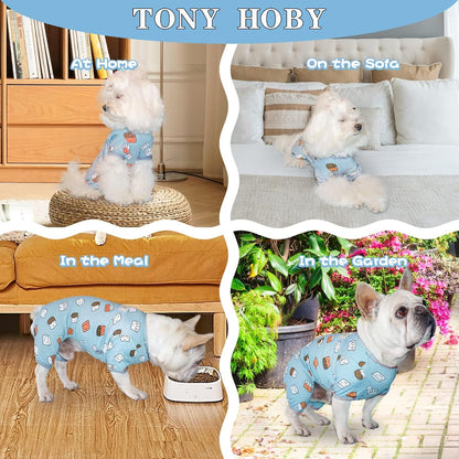 Dog Pajamas, Soft Breathable Dog Jumpsuit with Cute Smile Cupcake, 4 Legged Dogs Shirt for Small Medium Dogs (Blue, Cupcake, L)