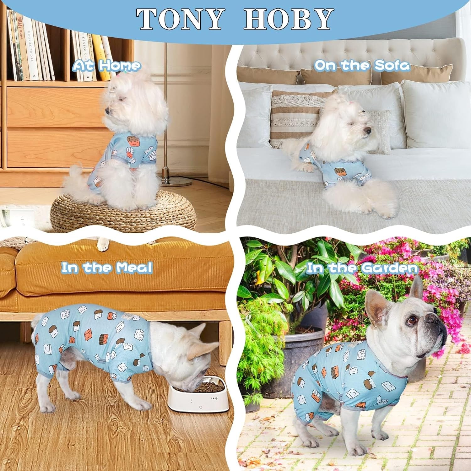 Dog Pajamas, Soft Breathable Dog Jumpsuit with Cute Smile Cupcake, 4 Legged Dogs Shirt for Small Medium Dogs (Blue, Cupcake, M)