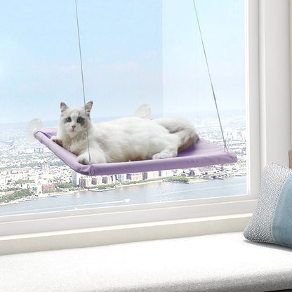 Window Cat Hammock: Suction Cup Hanging Perch Bed with Sill Stand (Violet)