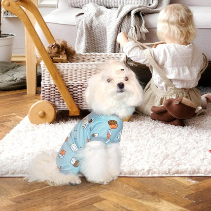 Dog Pajamas, Soft Breathable Dog Jumpsuit with Cute Smile Cupcake, 4 Legged Dogs Shirt for Small Medium Dogs (Blue, Cupcake, L)